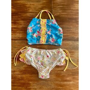 Oopsie Daisy Girls Blue Floral Ruffle Two Piece Swimsuit Bikini Size 8